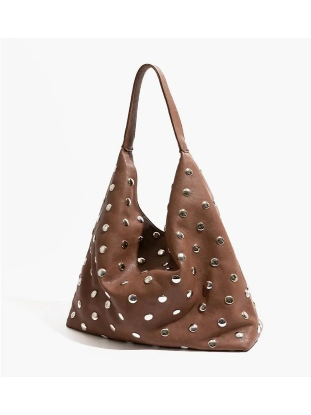 Stylish Vegan Leather Studded Hobo Bag - Soft Slouchy Tote Handbag for Women